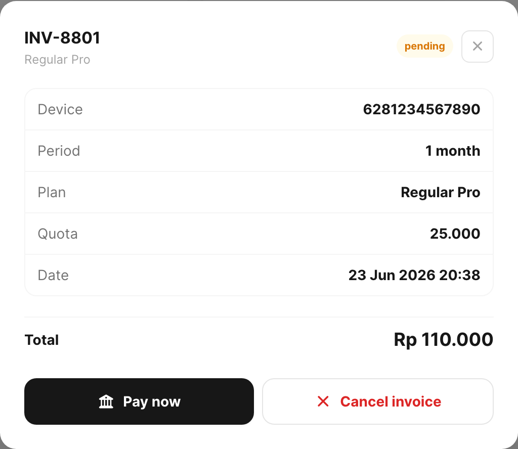 Invoice detail — Cancel invoice button