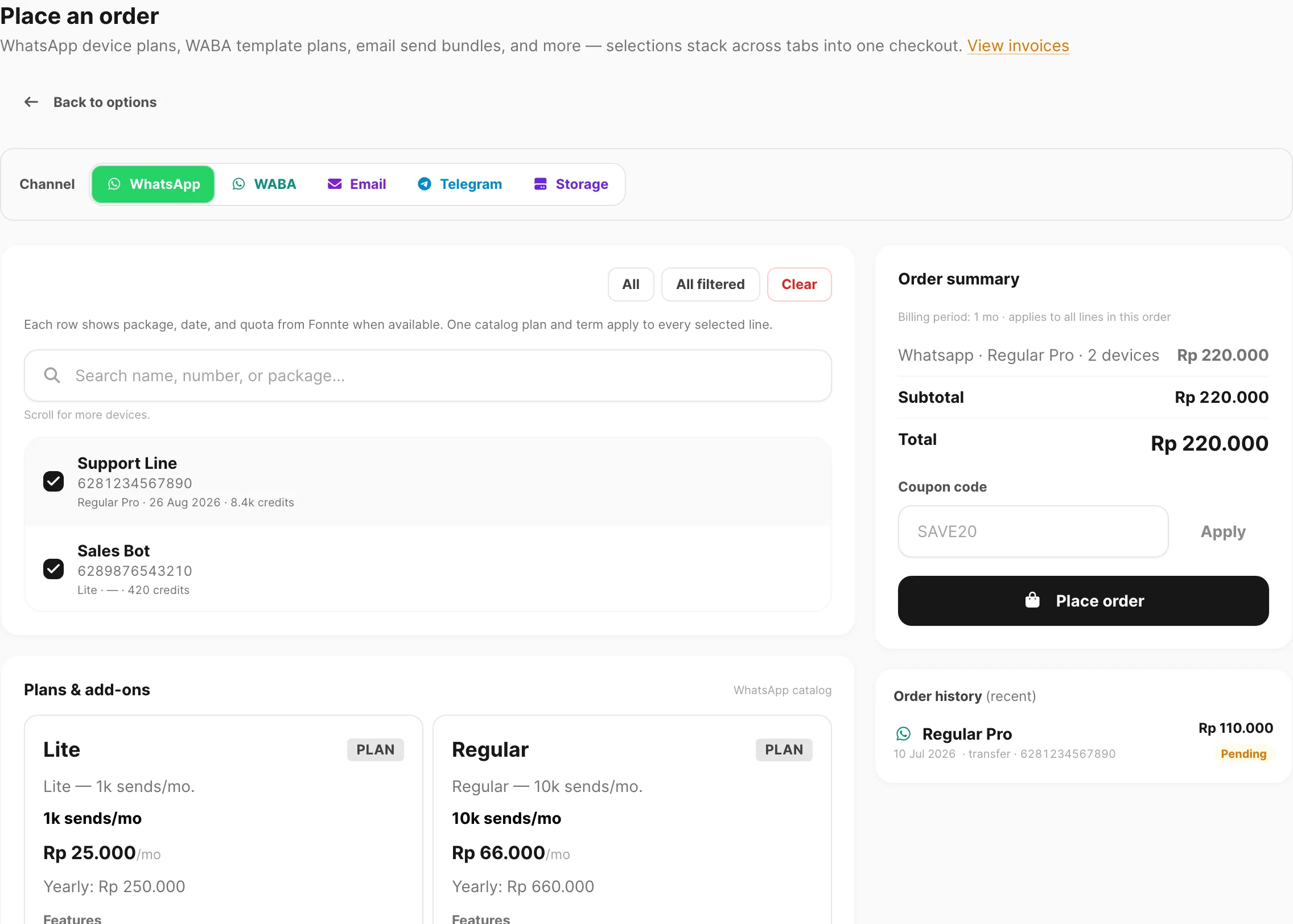 Billing Order — plans and products