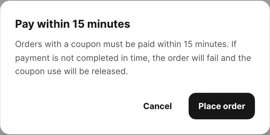 Pay within 15 minutes confirmation