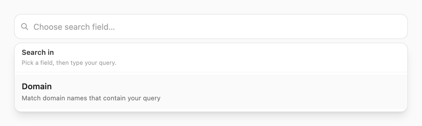 Search in popup — choose Domain field