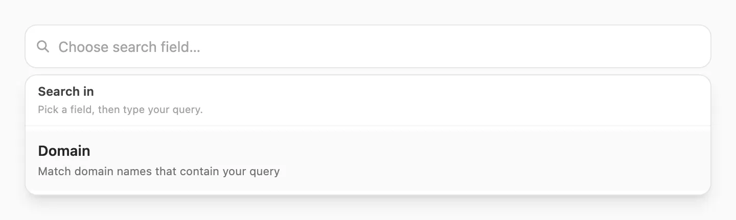 Search in popup — choose Domain field
