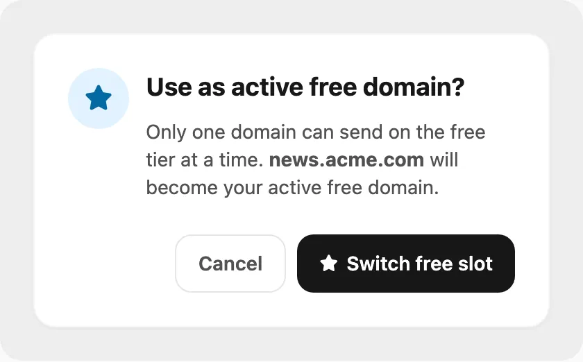 Use as active free domain confirmation