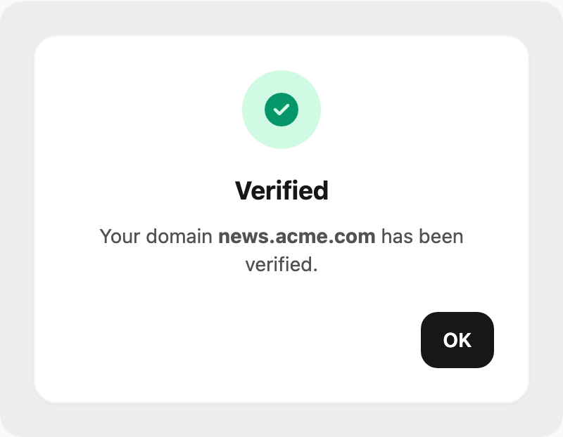 Domain verified — success confirmation