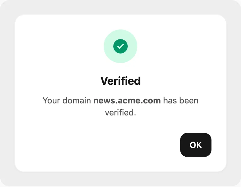 Domain verified — success confirmation