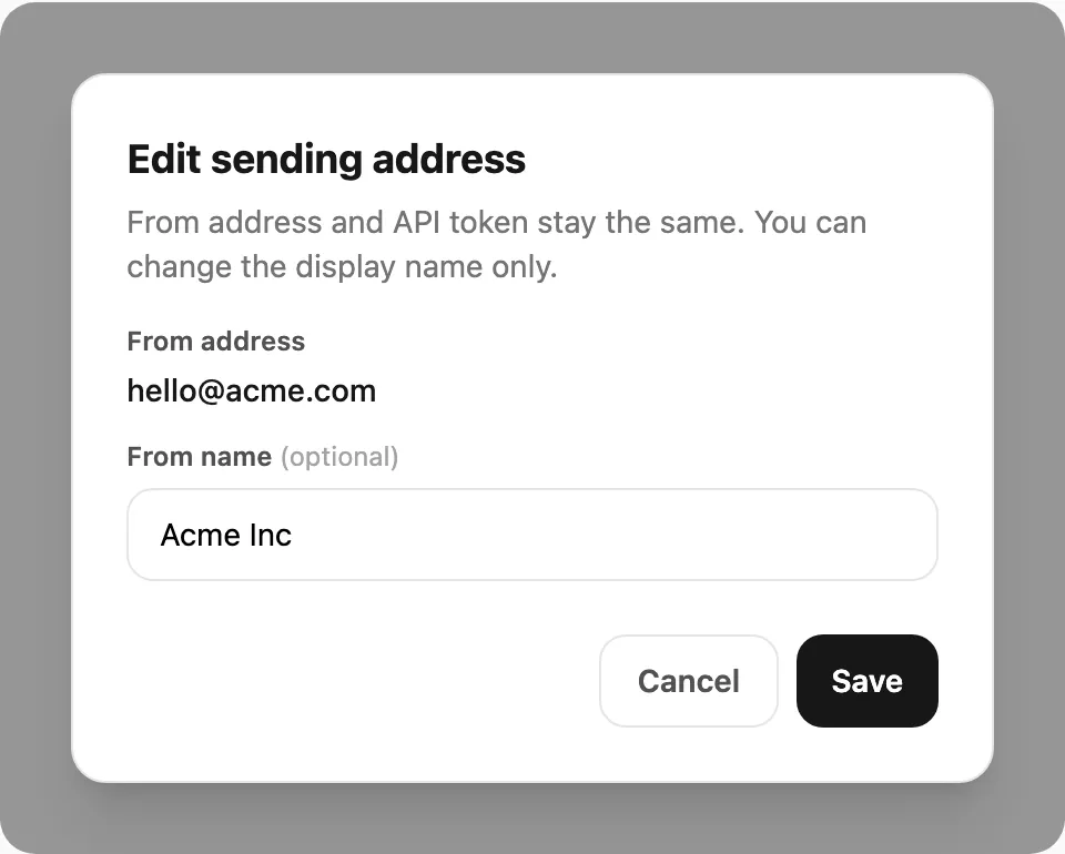 Edit sending address — from name only