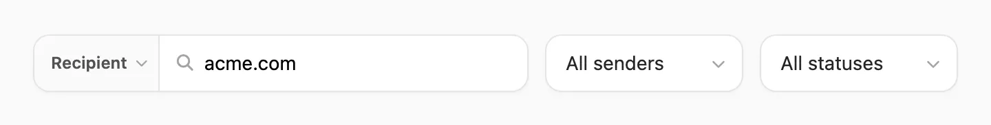 Recipient search — field pill and email contains query
