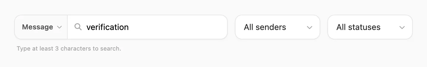 Message search — contains match on subject or body text