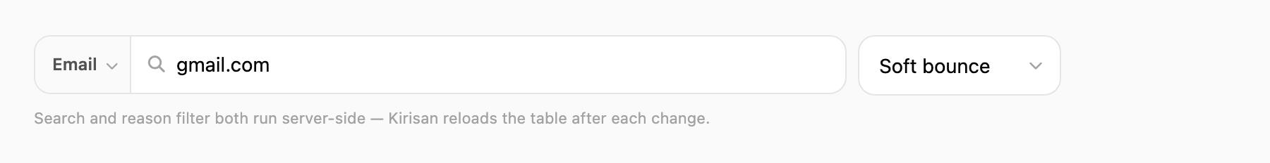 Search and reason filter on one toolbar row