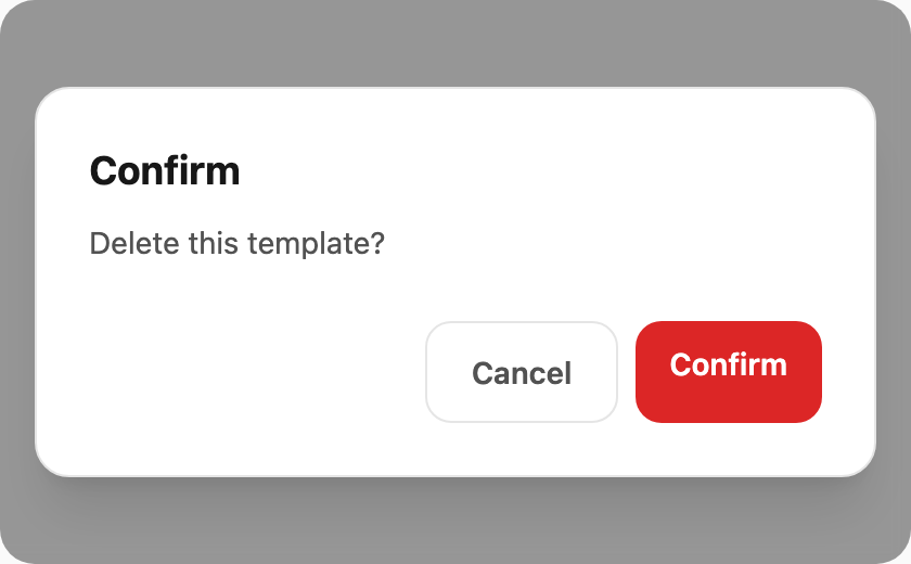 Delete template confirmation