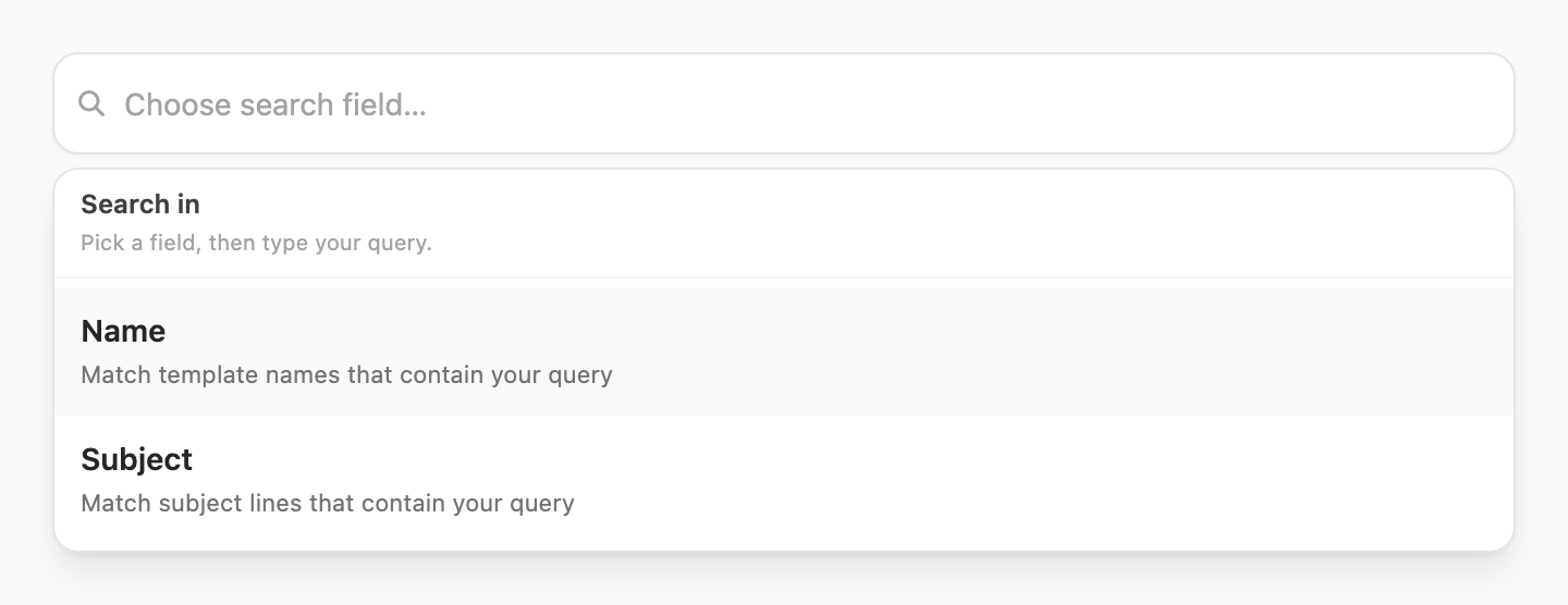 Search in popup — choose Name or Subject