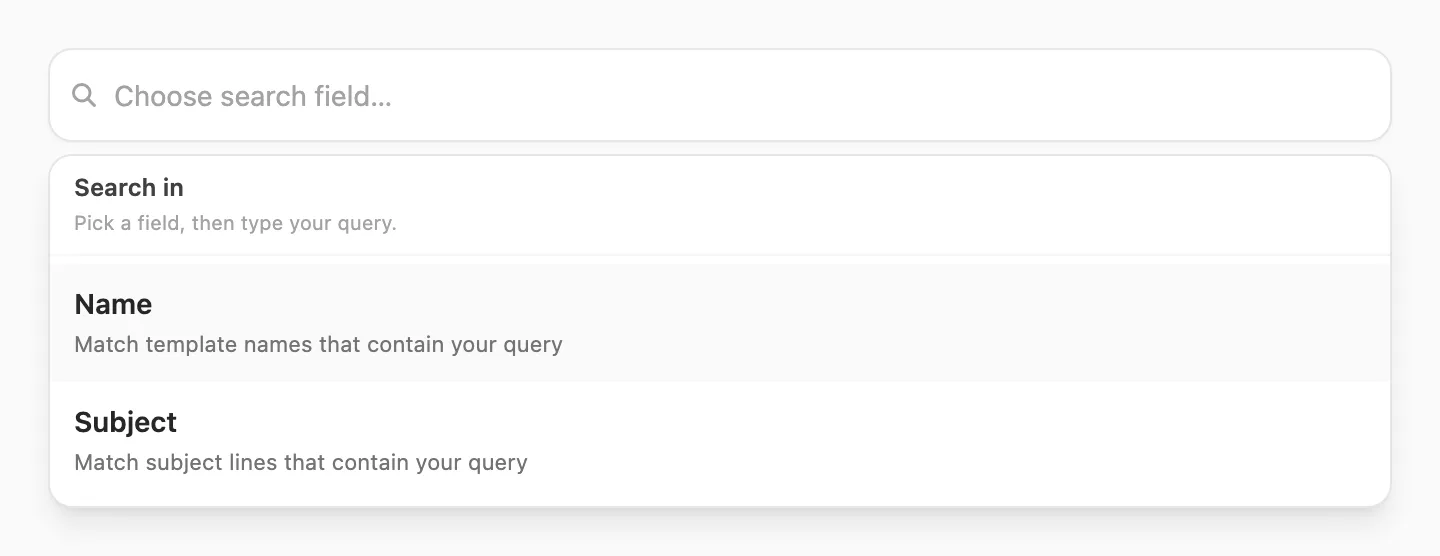 Search in popup — choose Name or Subject