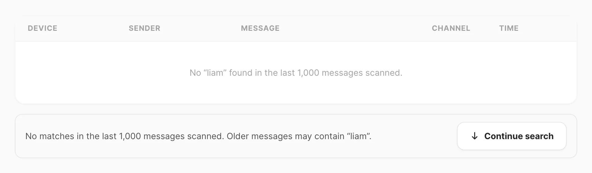 Continue search — scan the next 1,000 older messages