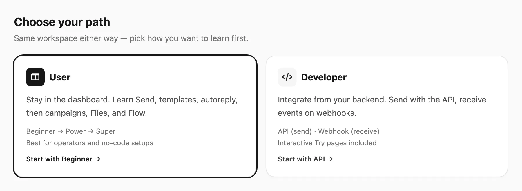 Choose User or Developer