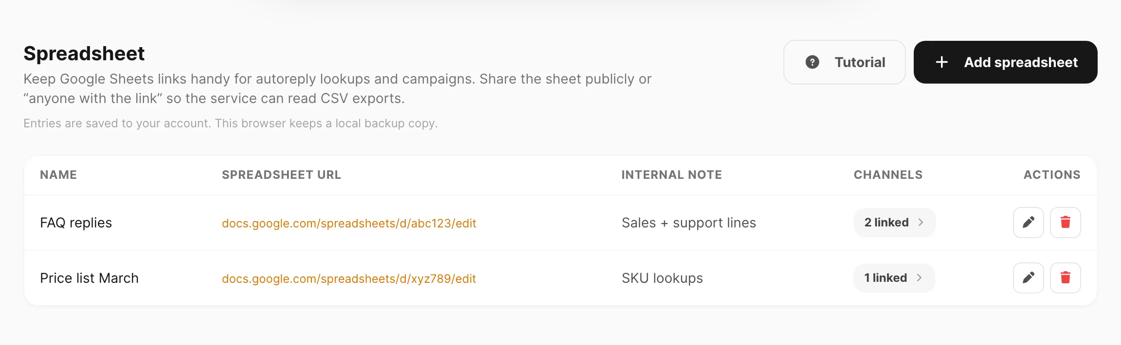 Daftar spreadsheet — Tutorial, Add spreadsheet, dan tabel sheet tertaut