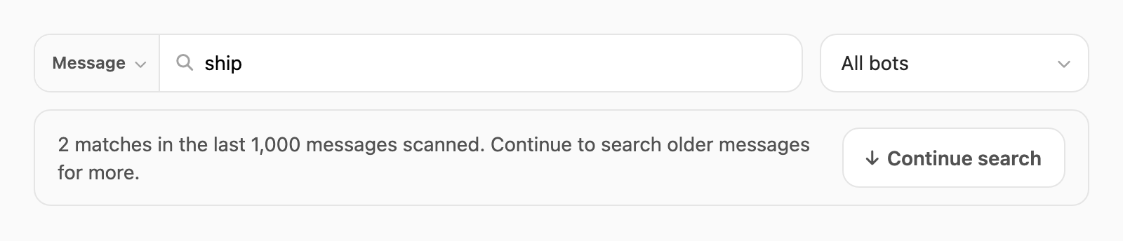 Continue search — scan the next 1,000 older messages