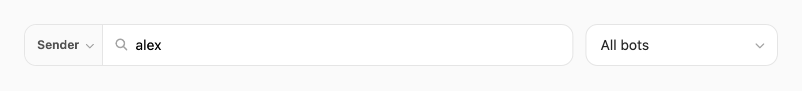 Sender search — field pill and active query