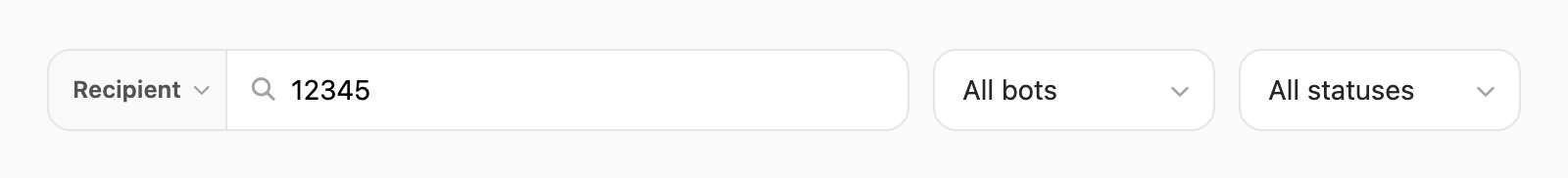 Recipient search — field pill and chat id contains query