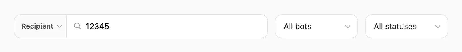 Recipient search — field pill and chat id contains query
