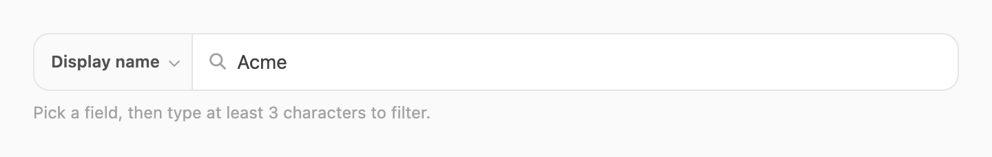 Search — pick a field, then filter the table
