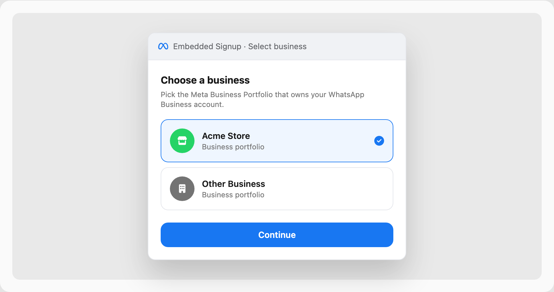 Step 4 — select your Meta business portfolio