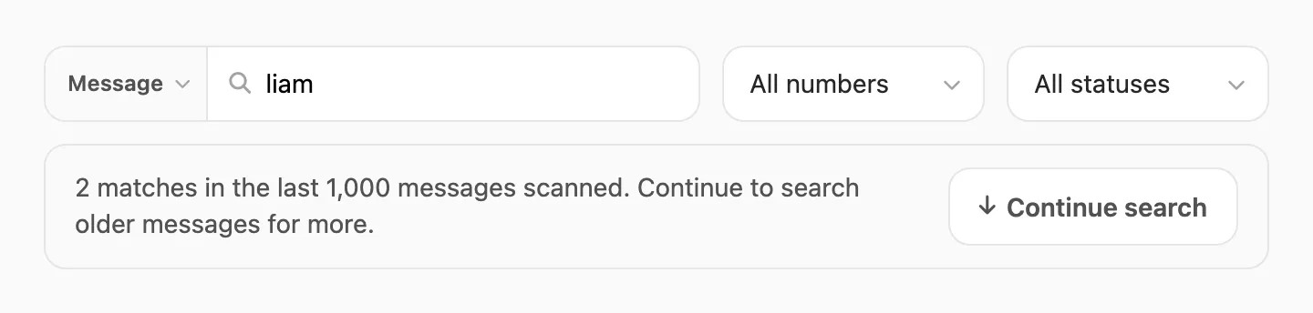 Continue search — scan the next 1,000 older messages