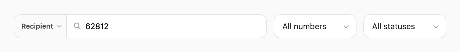 Recipient search — field pill and number contains query