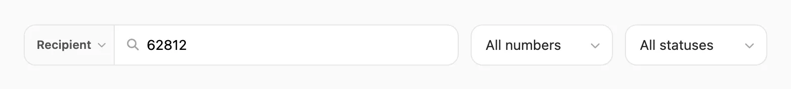 Recipient search — field pill and number contains query