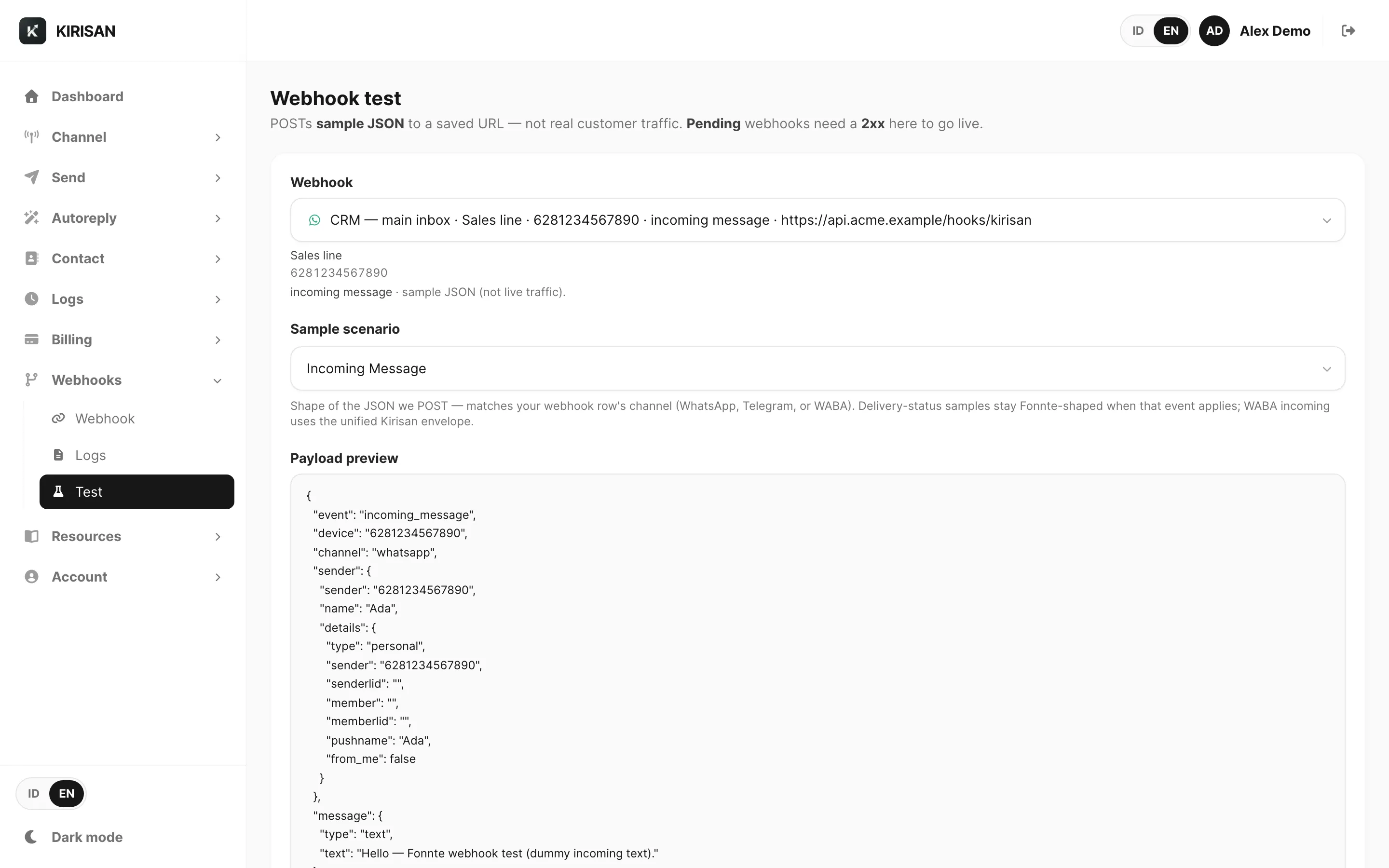 Webhook test form