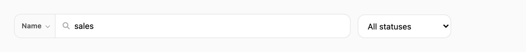 Name search — field pill, query, and status filter