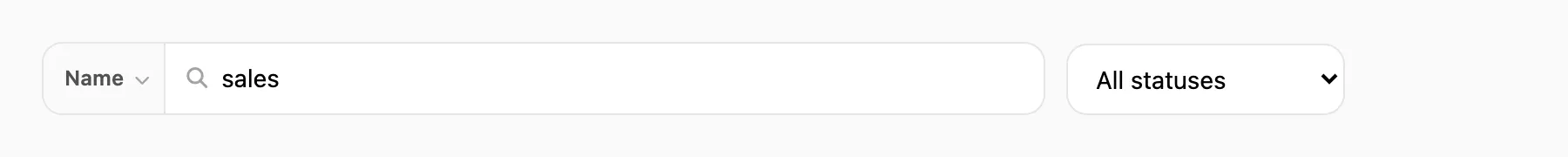Name search — field pill, query, and status filter