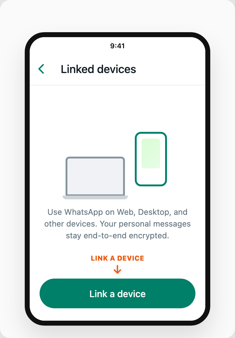 Step 4 — WhatsApp Linked devices screen; tap Link a device