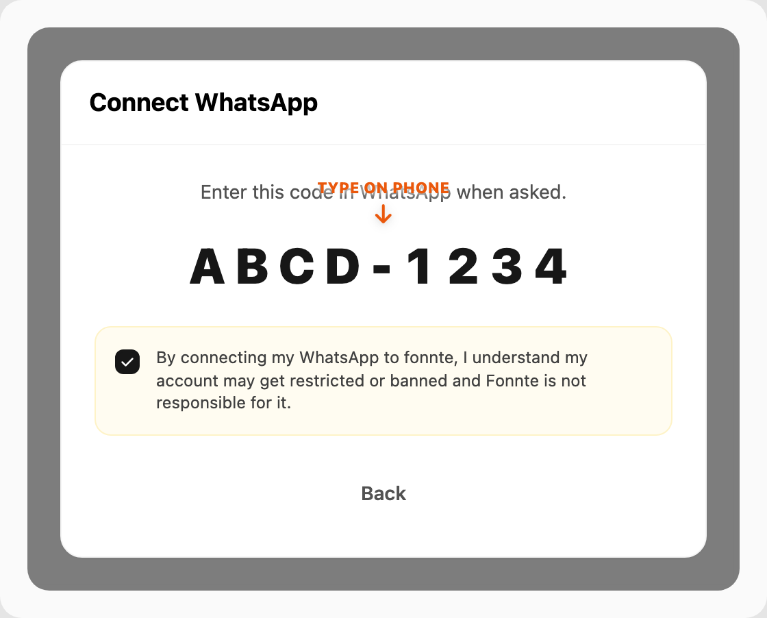 Code step 4 — enter this code in WhatsApp on your phone