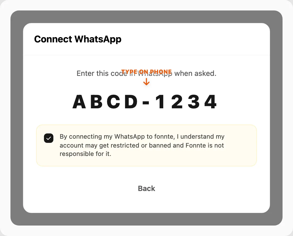 Code step 4 — enter this code in WhatsApp on your phone
