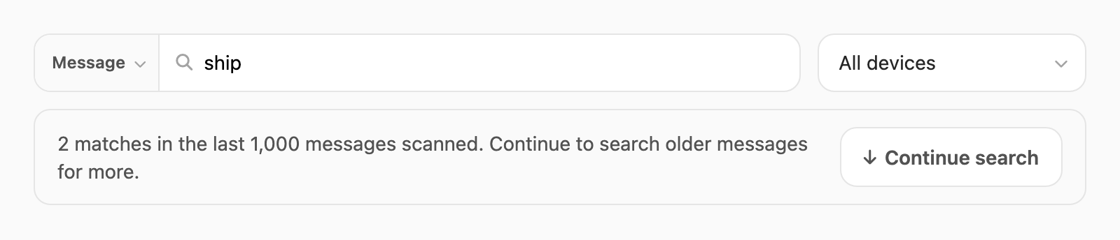 Continue search — scan the next 1,000 older messages
