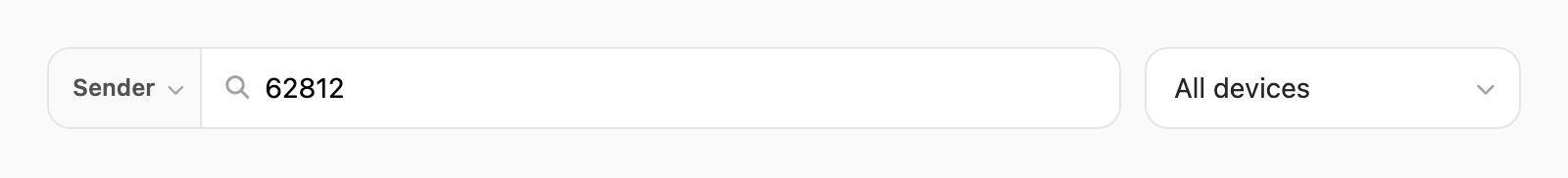 Sender search — field pill and active query