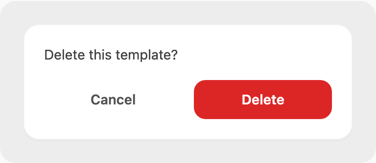 Delete template confirmation